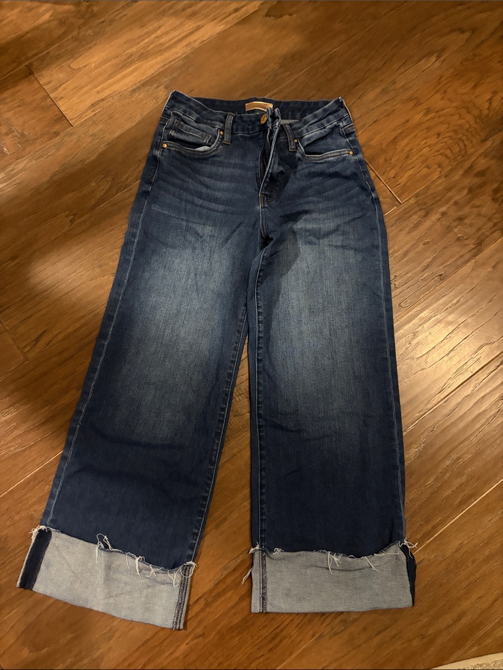 Kut from the Kloth Dark Blue Wide-Leg Cuffed Jeans